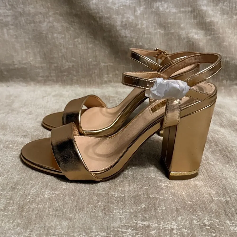 Office London Champagne Gold Block Heel Sandals